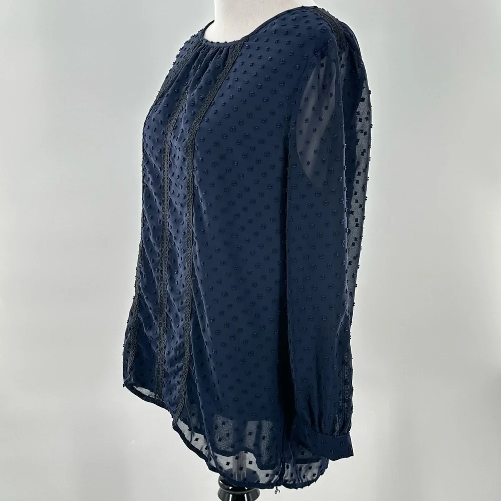 j crew outlet womens top size 6 navy blue swiss dot career - Picture 6 of 11